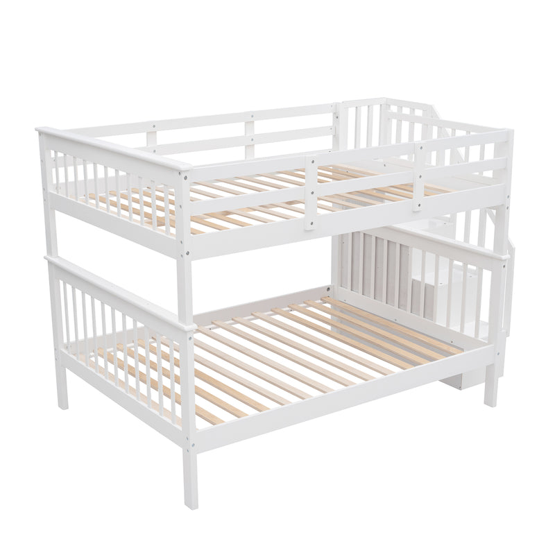 Stairway Full-Over-Full Bunk Bed with Storage and Guard Rail for Bedroom, Dorm, White color(OLD SKU :LP001110AAK)