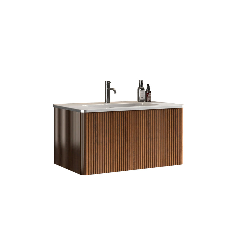 Etna - Striped Bathroom Vanity With Ceramic Sink, Wall Mounted Floating Bathroom Vanity For Modern Bathroom