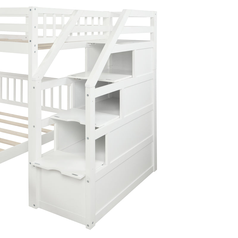 Twin over Full Loft Bed with Staircase,White(OLD SKU:SM000107AAK)