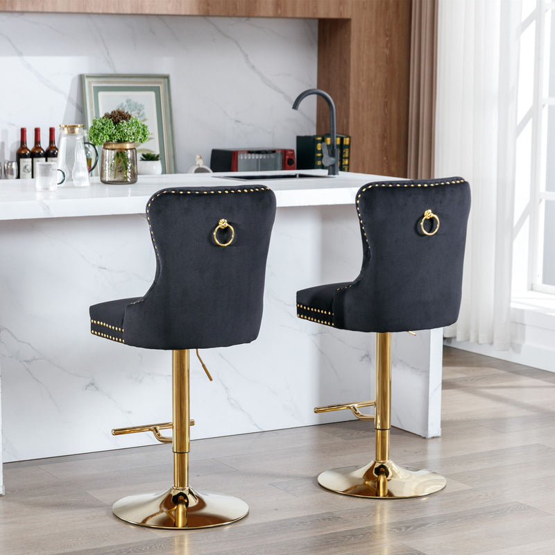 Thick Golden Swivel Velvet Barstools Adjusatble Seat Height From 25-33", Modern Upholstered Bar Stools With Backs Comfortable Tufted For Home Pub And Kitchen Island (Set of 2)