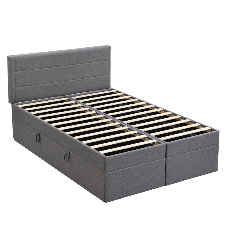 Queen Size Upholstered Platform Bed with Storage Underneath, Gray