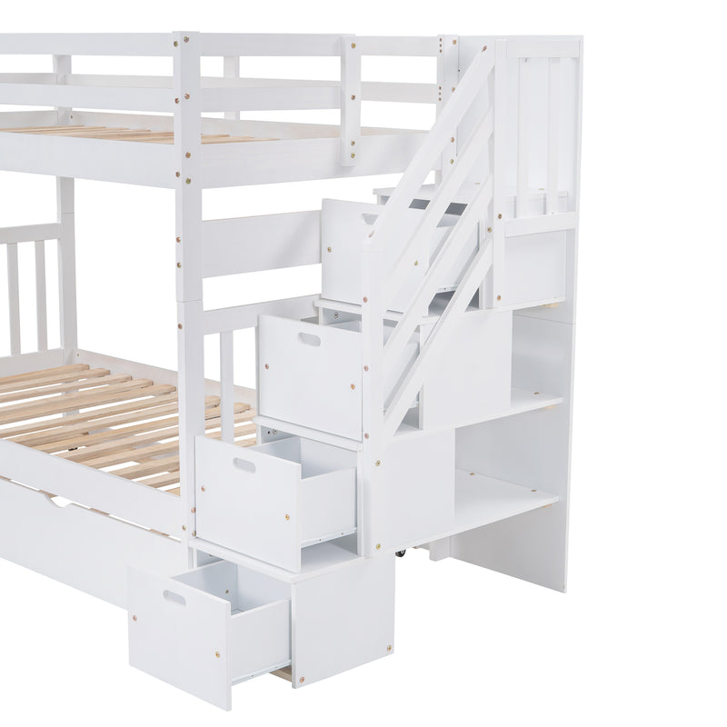 Twin over Twin/Full Bunk Bed with Twin Size Trundle (White)(OLD SKU :LP000025AAK)