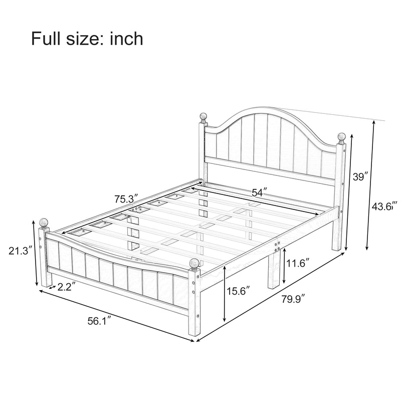 Traditional Concise Style White Solid Wood Platform Bed, No Need Box Spring, Full(Old SKU:WF295732AAA)