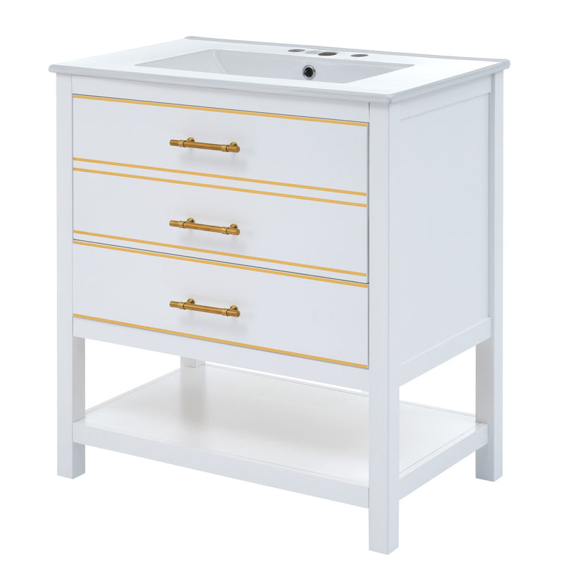 Modern Bathroom Vanity Cabinet, Combo With Open storage, Two Drawers