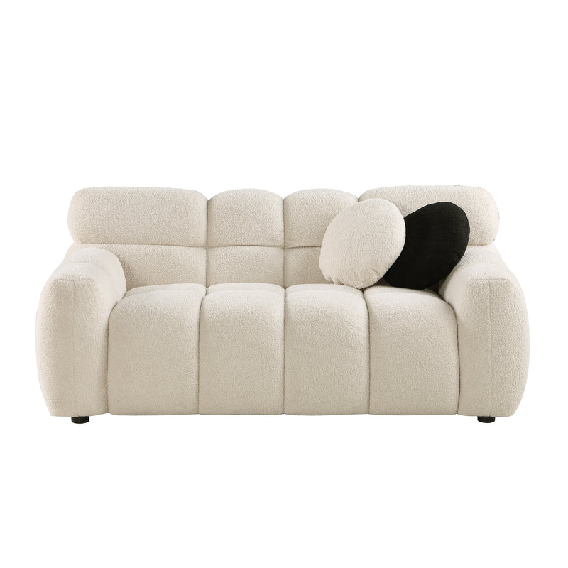 64.96 length ,35.83" deepth ,human body structure for USA people,  marshmallow sofa,boucle sofa ,2  seater, BEIGE  BOUCLE