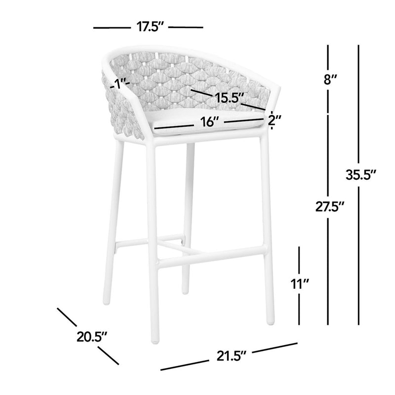 Rowan - Rope Barrel Low Back Patio Counter Stool (Set of 2) - Optic White