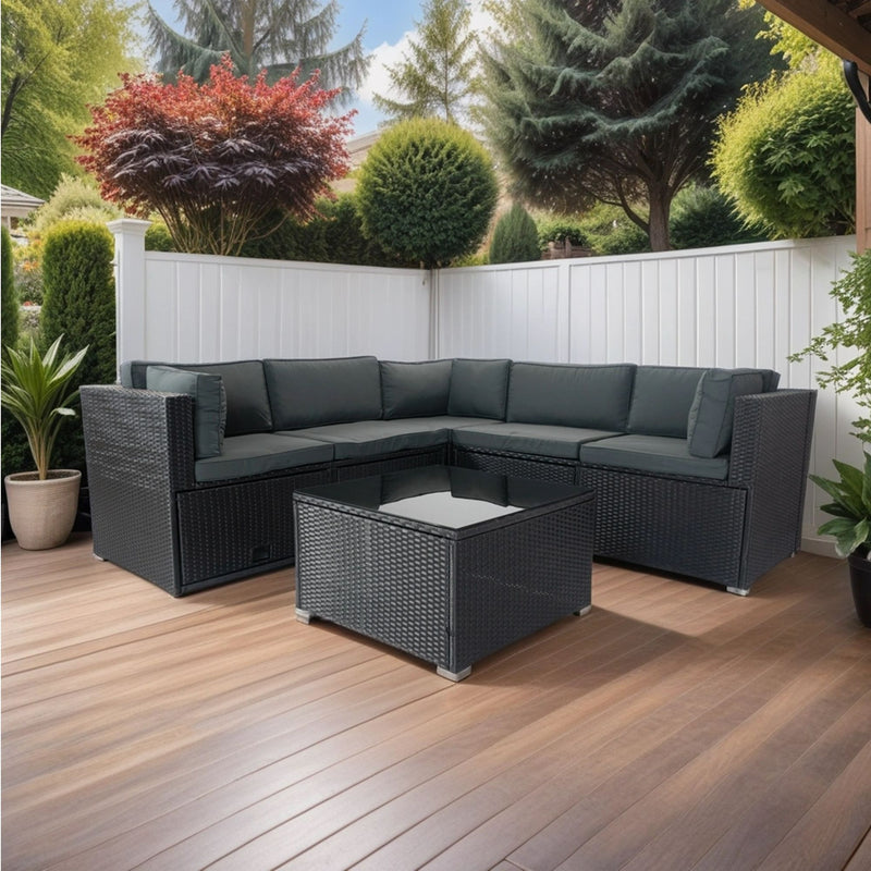 6 Pieces PE Rattan Sectional Outdoor Furniture Cushioned Sofa Set Wicker