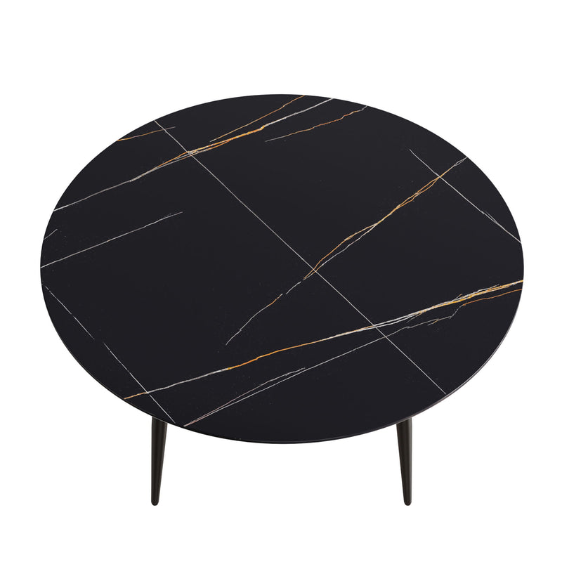 Modern Man-Made Stone Round Dining Table-Position For 6 People