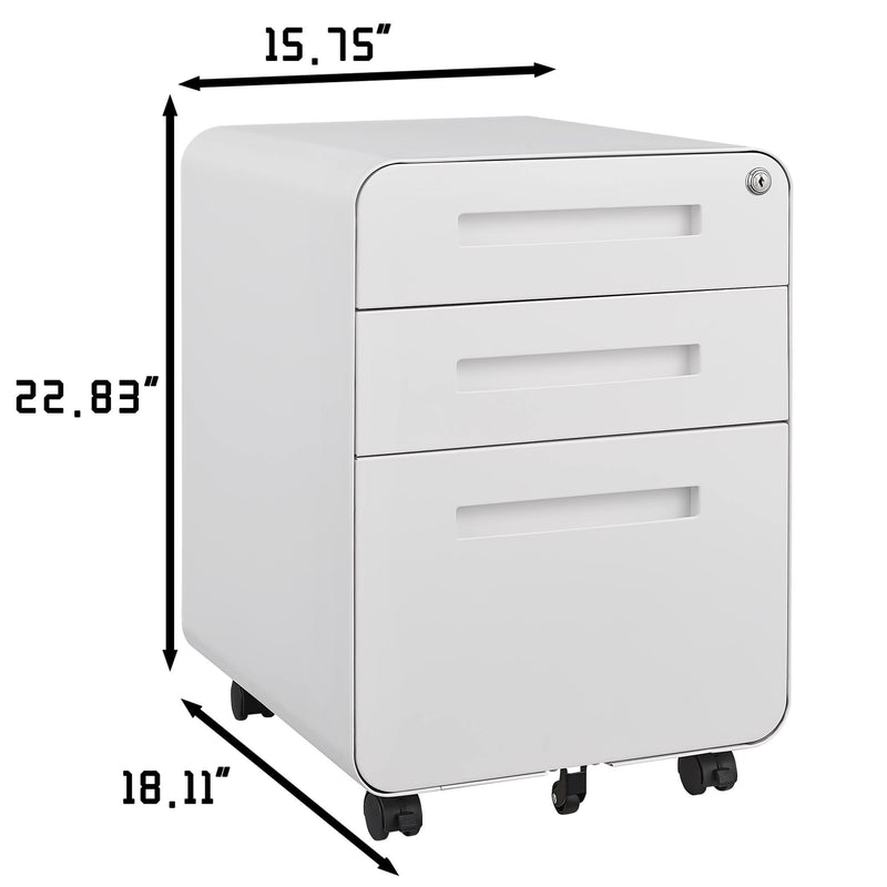 3 Drawer Mobile File Cabinet Under Desk Office, Simple Style Versatile Storage Cabinet For Legal / Letter / A4 Files, 5 Wheel Design Anti-Tilting Cold Rolled Steel Waterproof Moisture-Proof