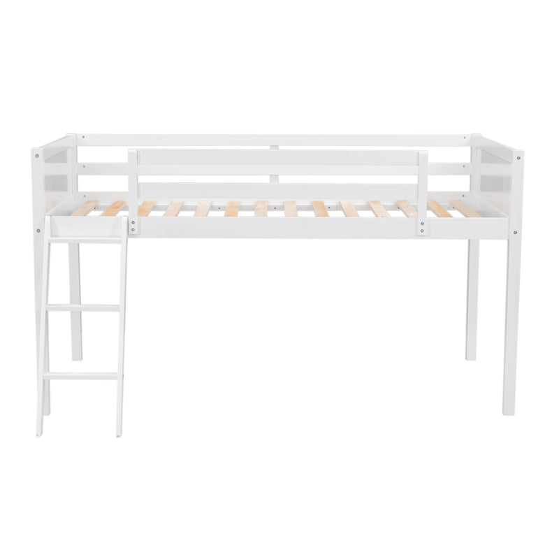 Twin Size Wood Loft Bed with Ladder, ladder can be placed on the left or right, White