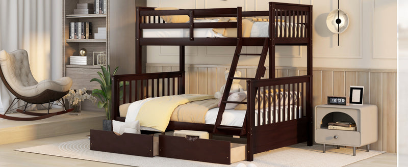 Twin-Over-Full Bunk Bed with Ladders and Two Storage Drawers(Espresso)( old sku:LT000165AAP）