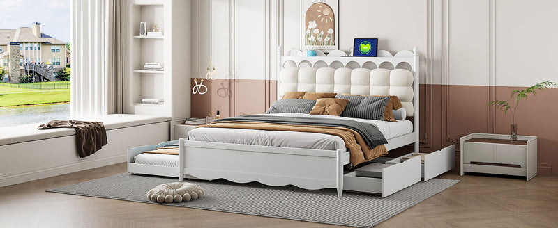 Storage Platform Bed, With 2 Big Drawers, Trundle, One Set Of Sockets & USB Ports