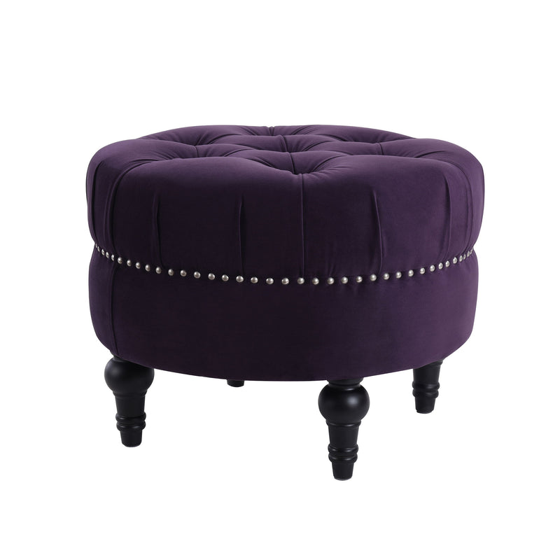 Dawn - Tufted Round Ottoman Nailhead Accents - Purple