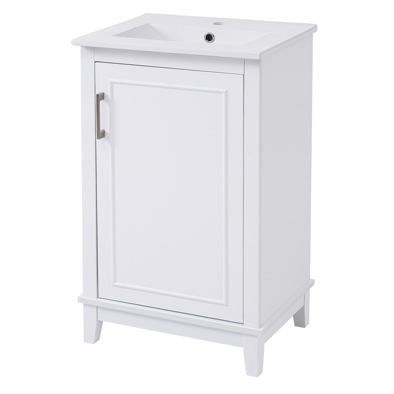 Modern Small Bathroom Vanity Cabinet With Ceramic Basin, Ample Storage, 1 Soft Close Door