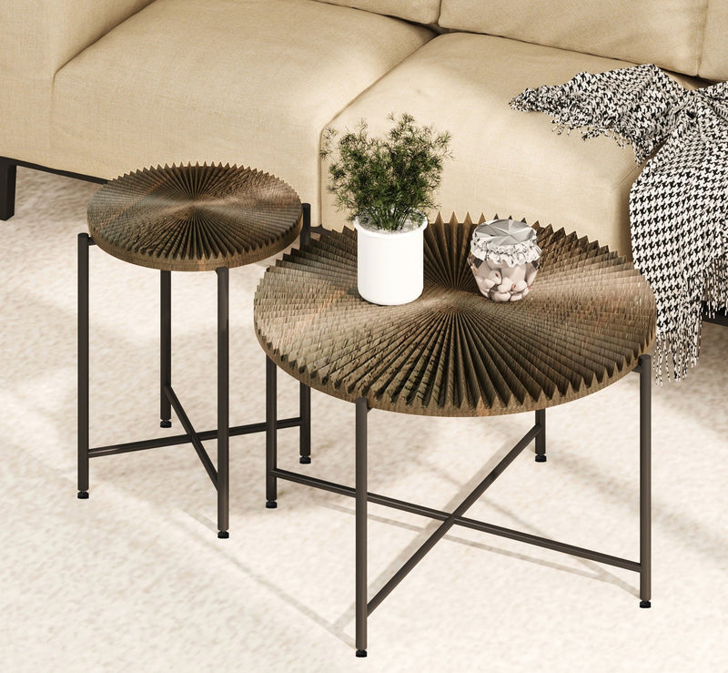 Radial - Pattern Coffee And End Table Set Waterproof Cover, Distressed Cylindrical Design (Set of 2)