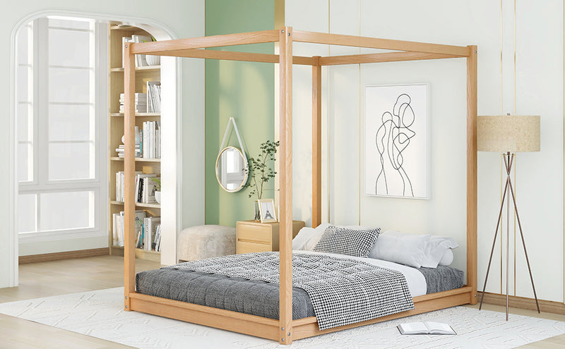 Queen Size Canopy Platform Bed with Support Legs,Natural