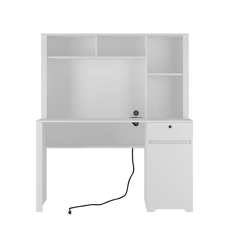 Computer Desk with Hutch & Bookshelf,Wood Executive Desk Teens Student Desk Writing Laptop Home Office Desk with Drawers,3 AC Outlets and 2 USB Charging Ports,Study Laptop Table for Home(White)