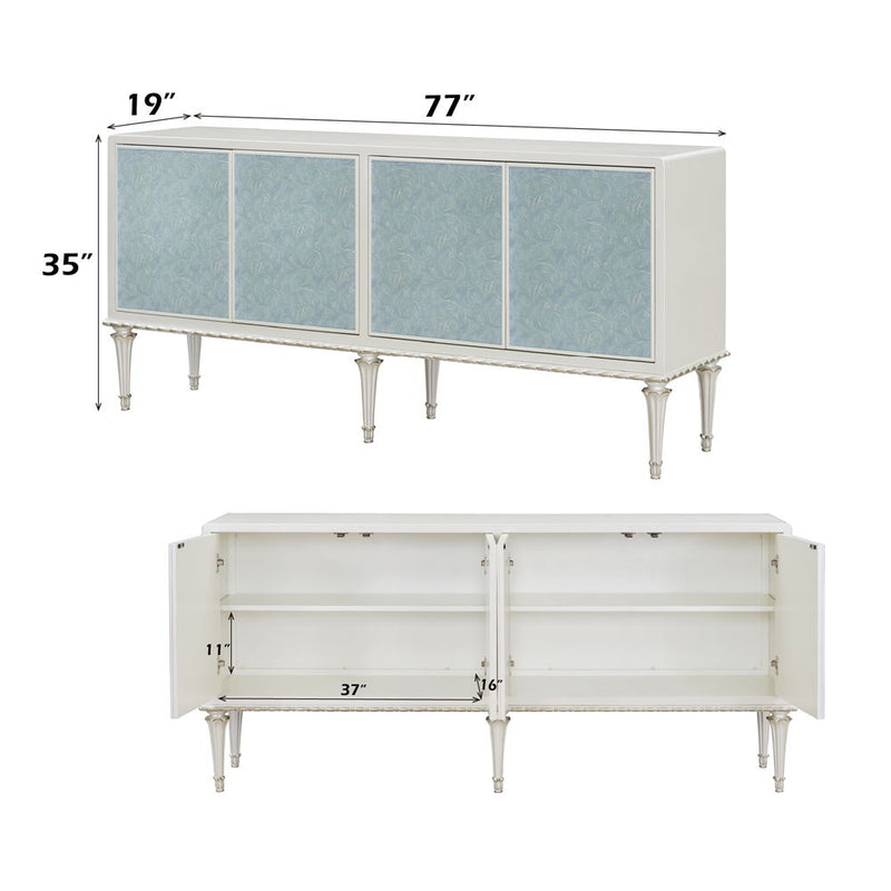 Ansaldo - Console Cabinet - Pearl White & Silver Shimmer