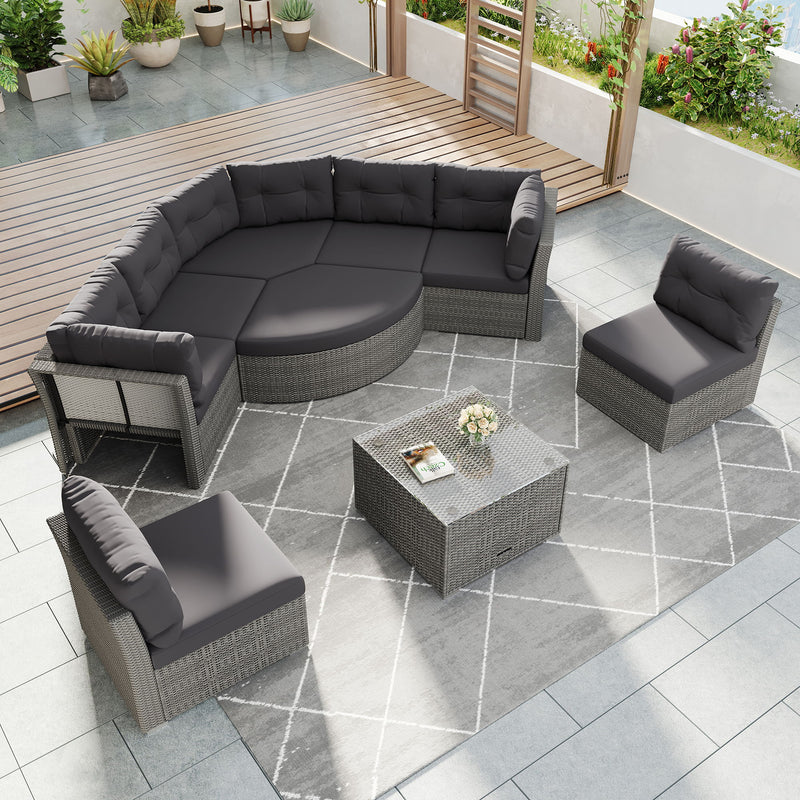 Patio Furniture Set Outdoor Furniture Daybed Rattan Sectional Furniture Set Patio Seating Group With Cushions And Center Table For Patio, Lawn, Backyard, Pool - Gray