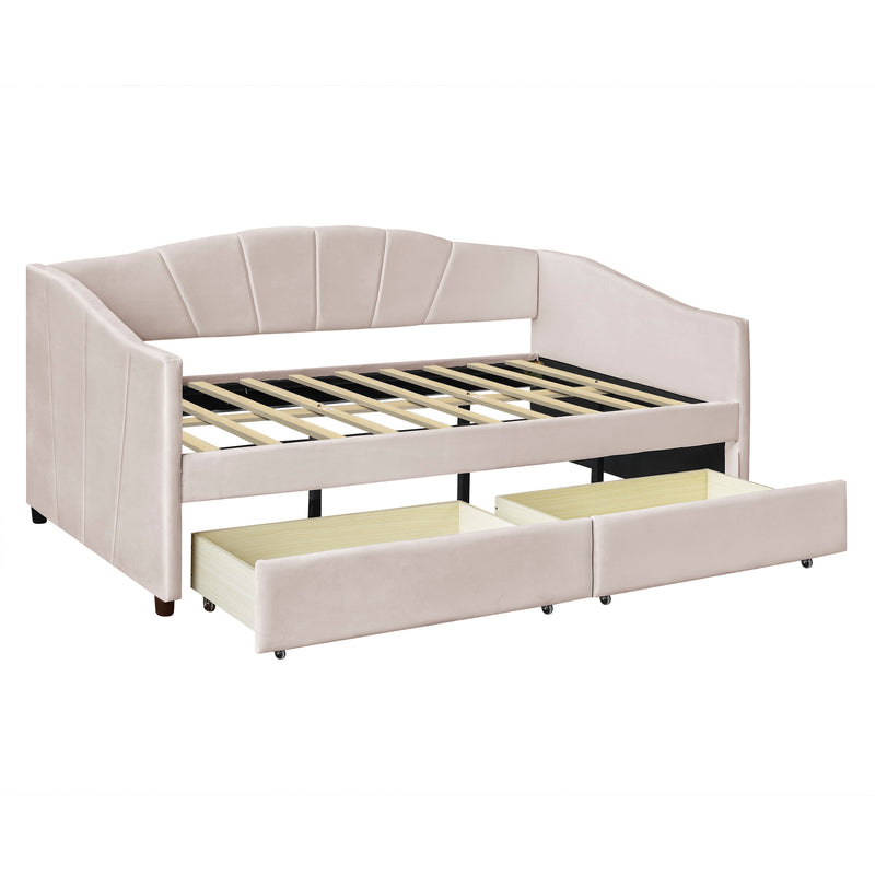 Upholstered daybed Twin Size with Two Drawers and Wood Slat  ,Beige