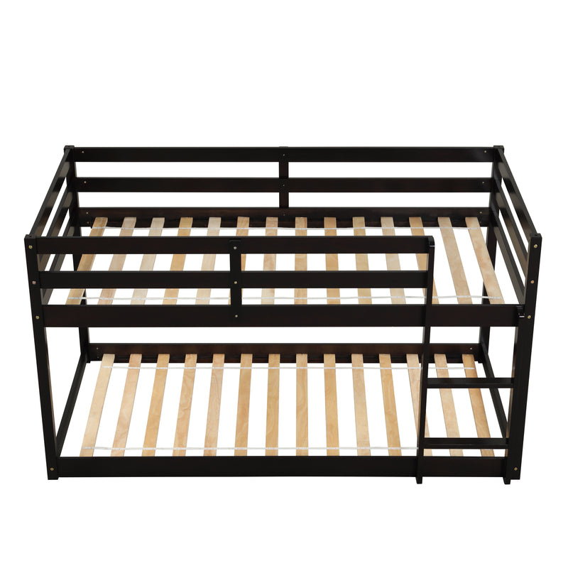 Twin over Twin Floor Bunk Bed,Espresso