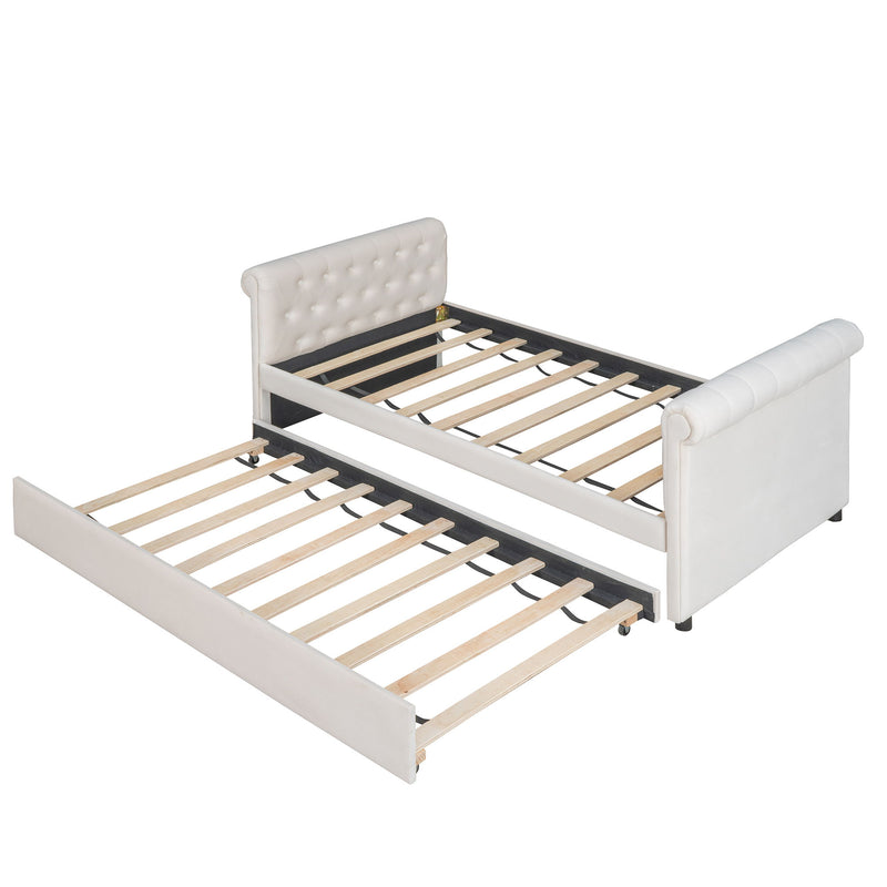 Upholstered Daybed With Trundle, Wood Slat Support