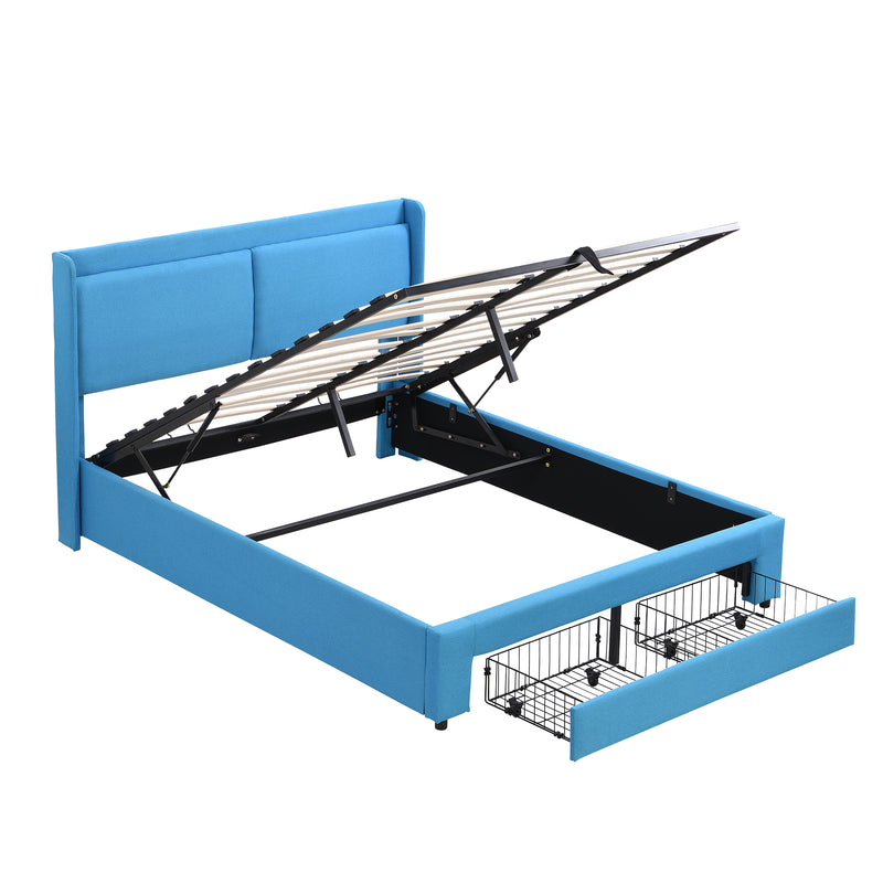 Queen Size Storage Upholstered Hydraulic Platform Bed with 2 Drawers, Blue