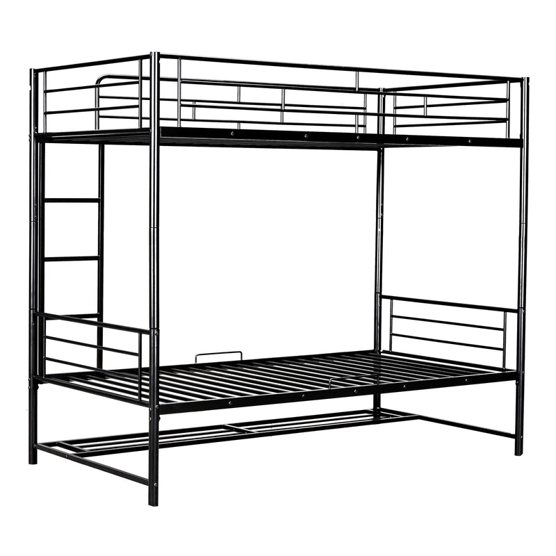 Twin Over Twin Metal Bunk Bed With Shelf And Guardrails