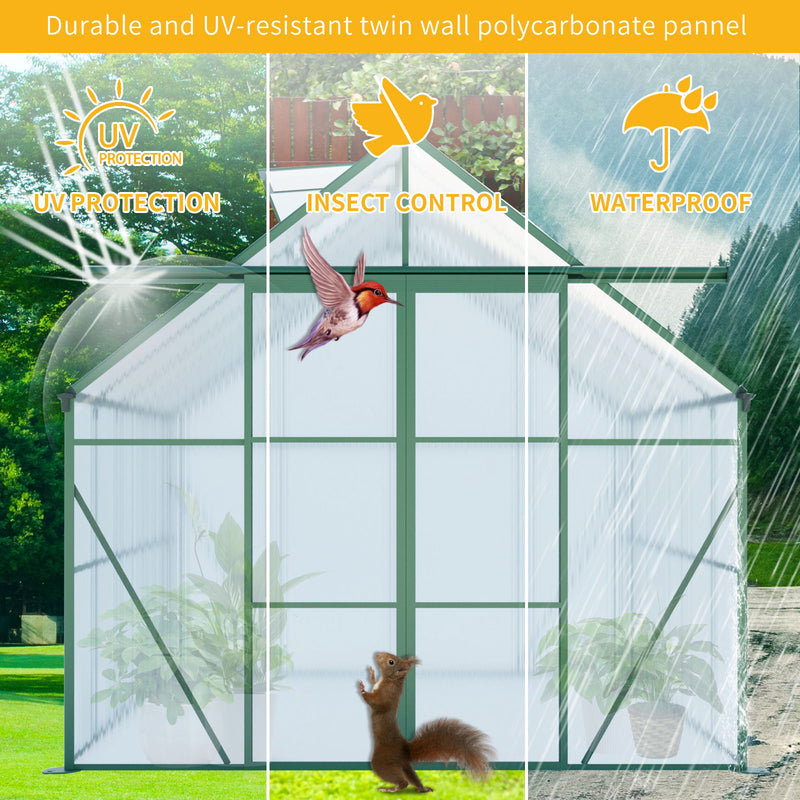 Double Door Polycarbonate Greenhouse Raised Base And Anchor Aluminum Heavy Duty Walk In Greenhouses For Outdoor Backyard In All Season