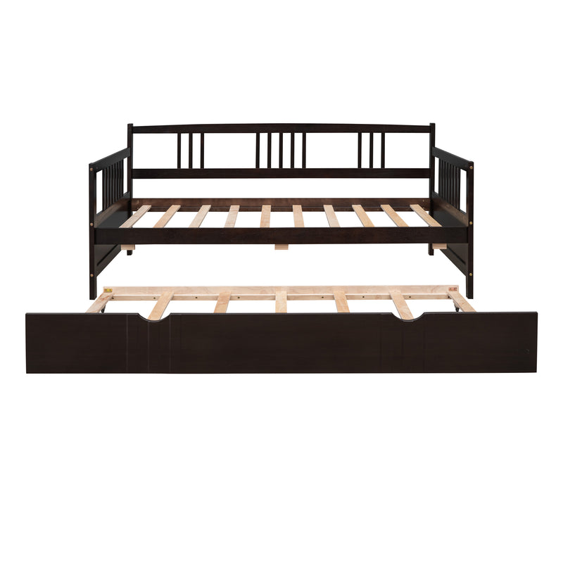 Twin Size Daybed Wood Bed with Twin Size Trundle,Espresso