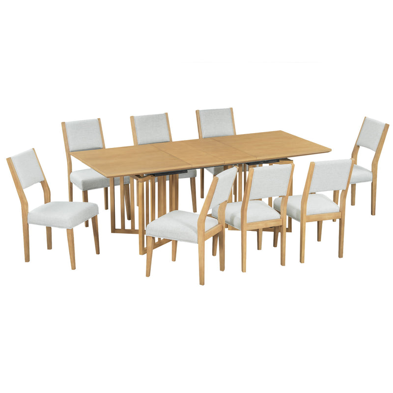 Topmax - 9 Piece Farmhouse Extendable Dining Table Set With 2 Removable Leaves And 8 Upholstered Dining Chairs