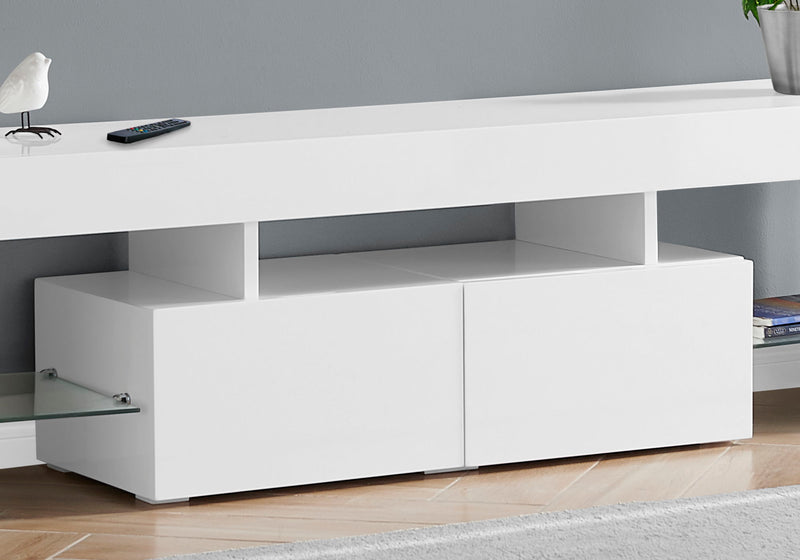 TV Stand, Console, Media Entertainment Center, Storage Cabinet, Glossy Contemporary & Modern - White