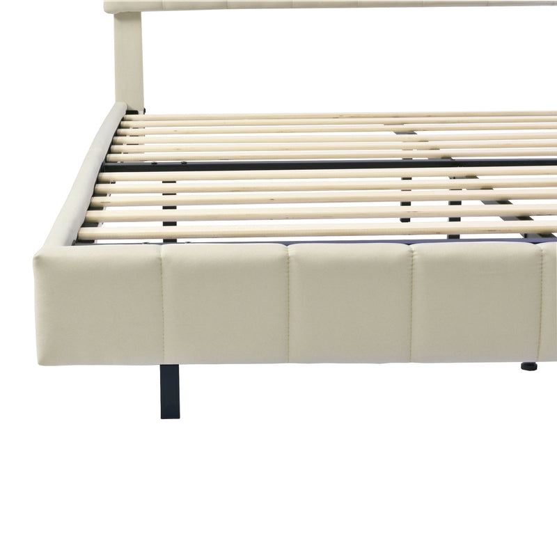 Queen Size Floating Bed Frame with LED Lights and USB Charging,Modern Upholstered Platform LED Bed Frame,Beige