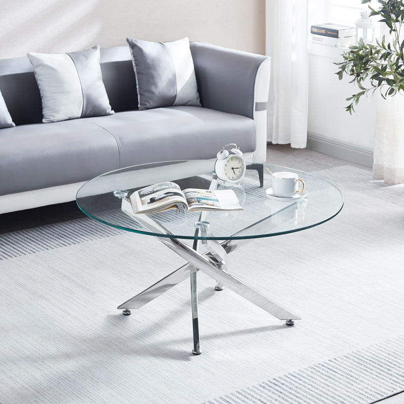 Modern Round Tempered Glass Coffee Table With Chrome Legs