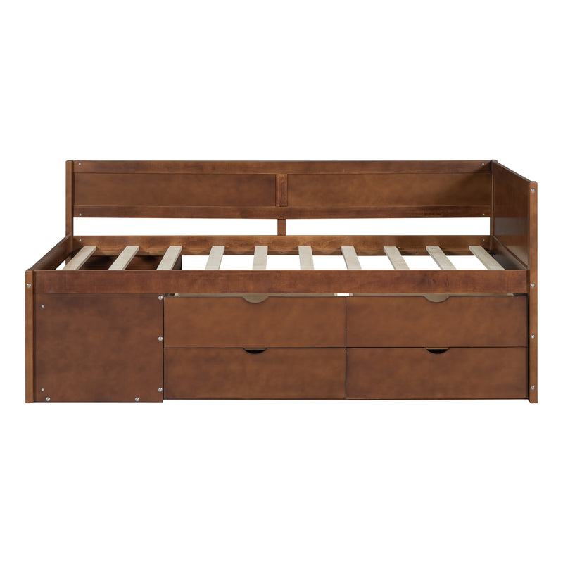 Twin Size Daybed with Drawers and Shelves, Walnut