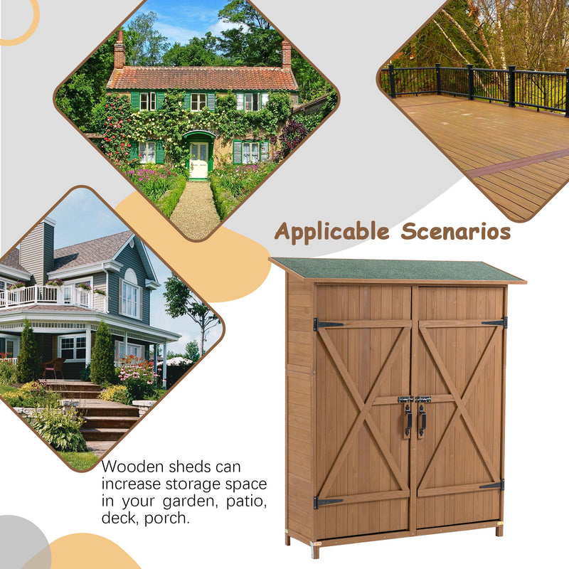 Outdoor Storage Shed With Lockable Door, Wooden Tool Storage Shed With Detachable Shelves & Pitch Roof