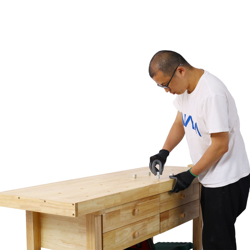 Workbench With 4 Drawers Wooden Workbench For Garage Workshop And Home - Natural