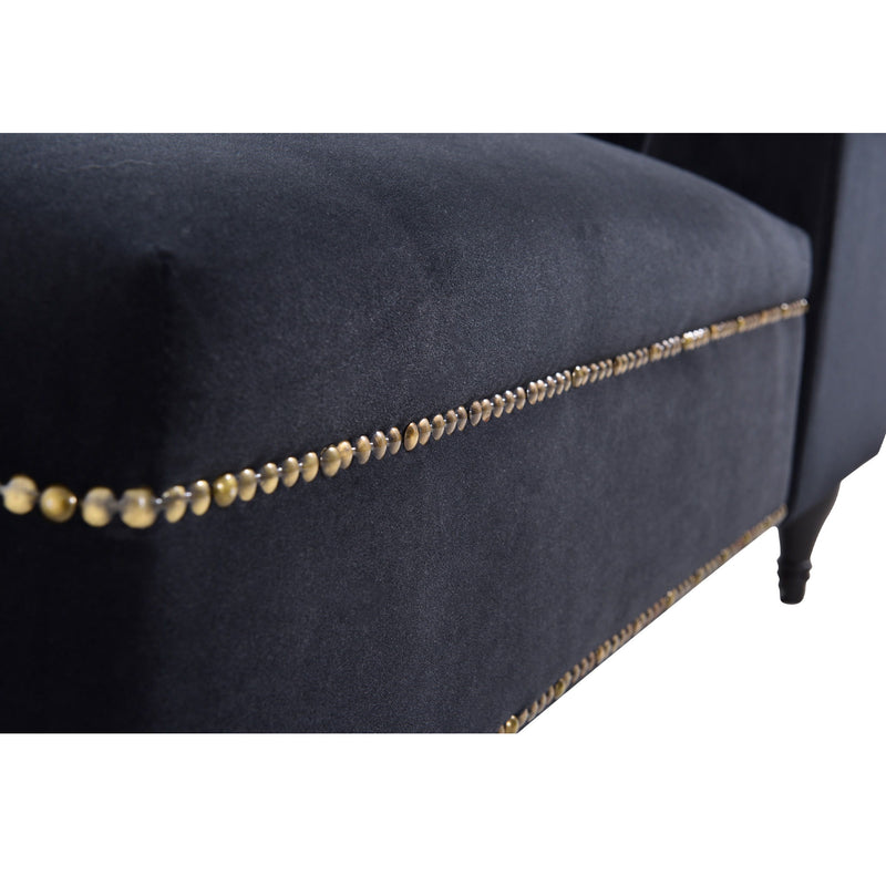 Velvet Chaise Lounge, Button Tufted Right Arm Facing Lounge Chair With Nailhead Trim For Living Room - Black