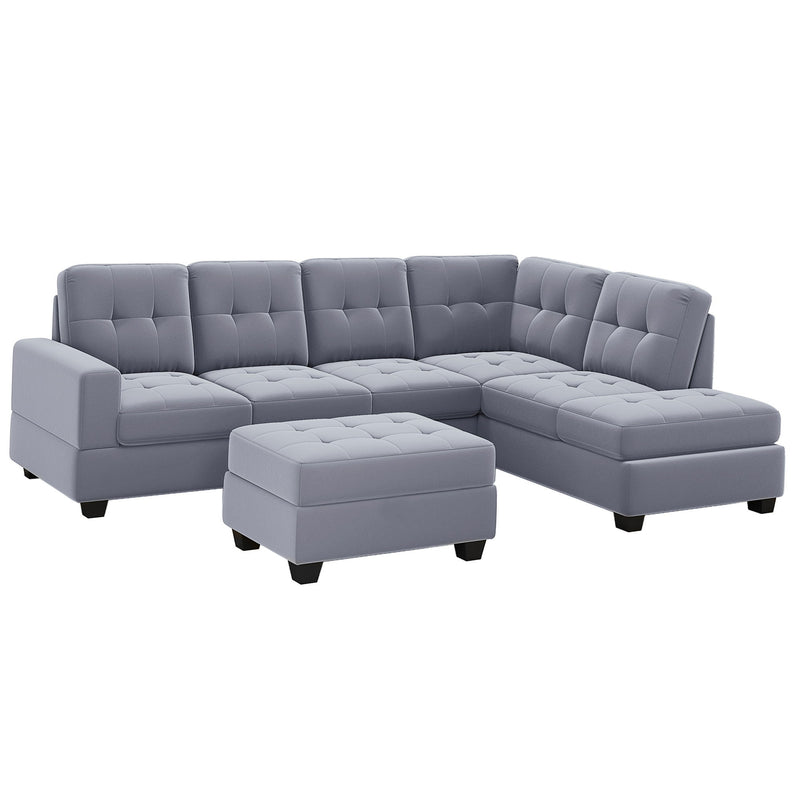 Modern Sectional Sofa With Reversible Chaise, L Shaped Couch Set With Storage Ottoman And Two Cup Holders For Living Room