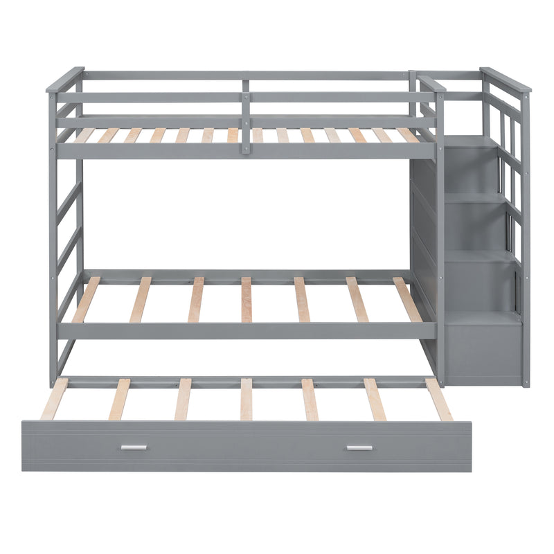 Twin Over Twin Bunk Bed with Trundle and Staircase,Gray(OLD SKU:LT000068AAE)