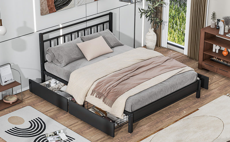 Queen Size Storage Platform Bed with 4 Drawers, Black