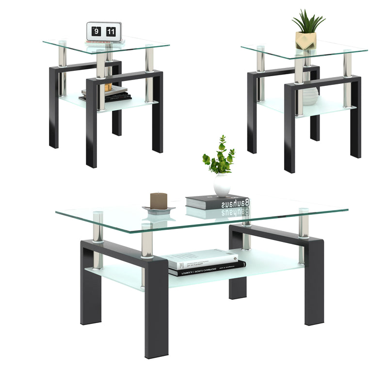 Modern Tempered Glass Tea Table, End Square Table For Living Room