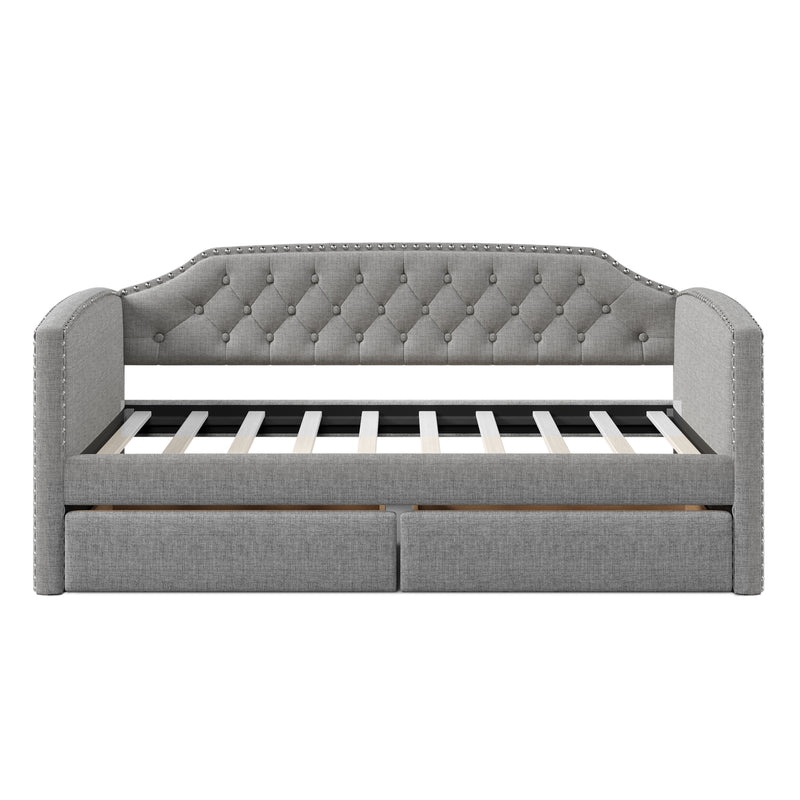 Twin Size Upholstered Daybed with Drawers for Guest Room, Small Bedroom, Study Room,Gray