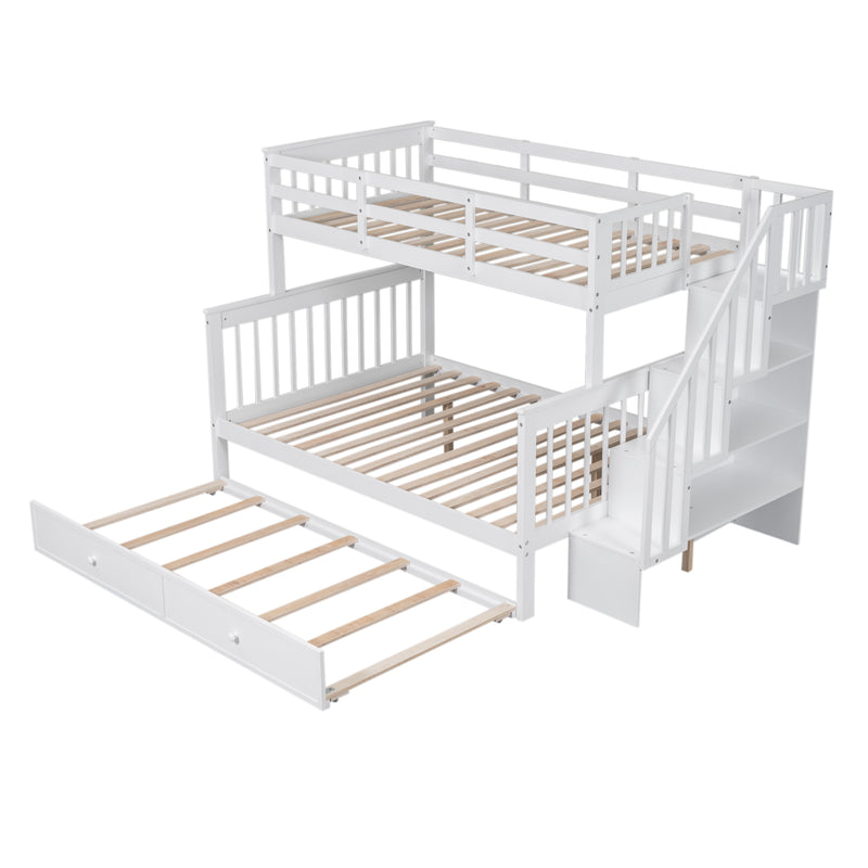 Twin-Over-Full Bunk Bed with Twin size Trundle, Storage and Guard Rail for Bedroom, Dorm, for Adults, White(OLD SKU :LT000119AAK)