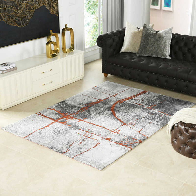 Quarry - 5.25' X 6.5' Abstract Area Rug - Gray / Orange