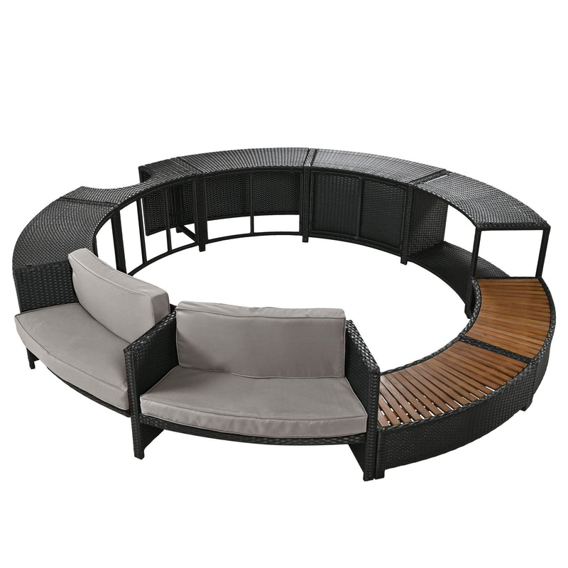 Spa Surround Spa Frame Patio Rattan Sofa Set With Storage Spaces, Mini Sofa And Comfortable Cushion For Patio, Backyard