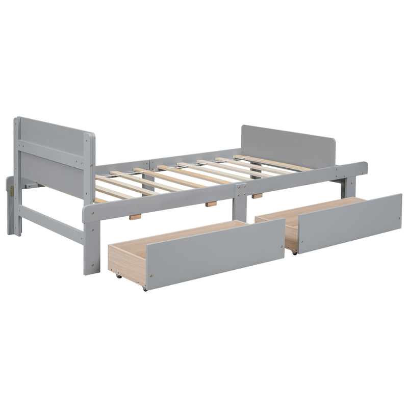 Twin Bed with Footboard Bench,2 drawers,Grey