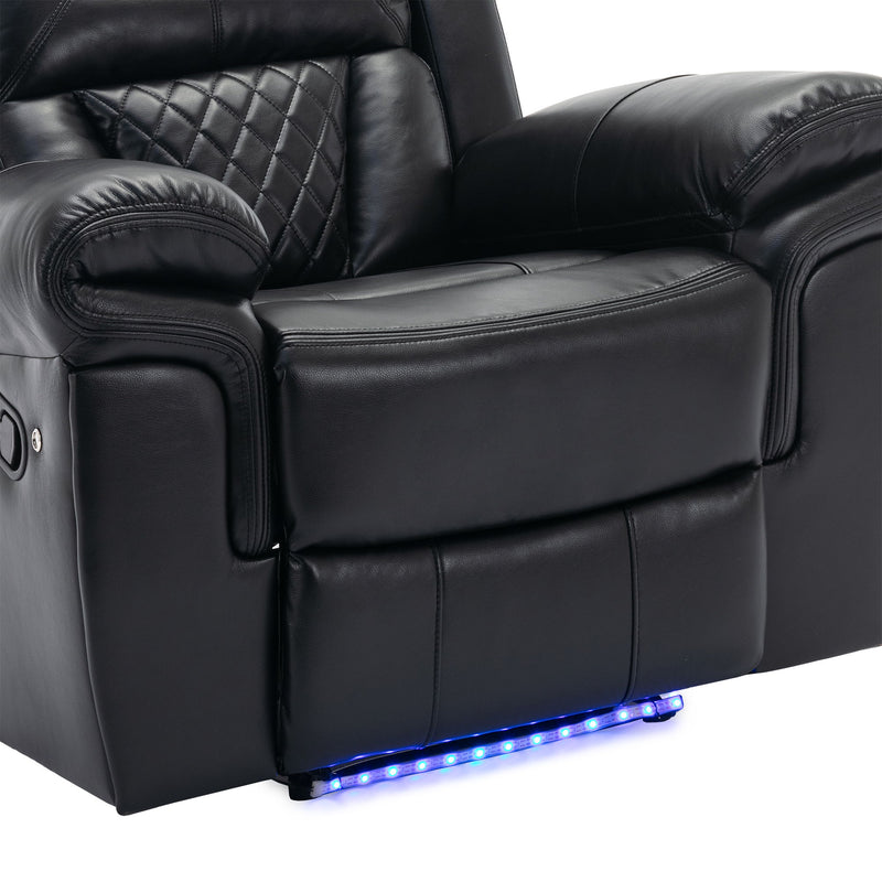 Home Theater Seating Manual Recliner Chair, Led Light Strip For Living Room - Black