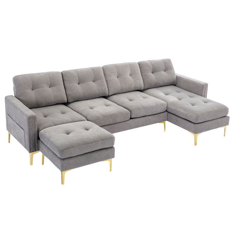 L-Shape Convertible Sectional Sofa Couch With Movable Ottoman For Living Room