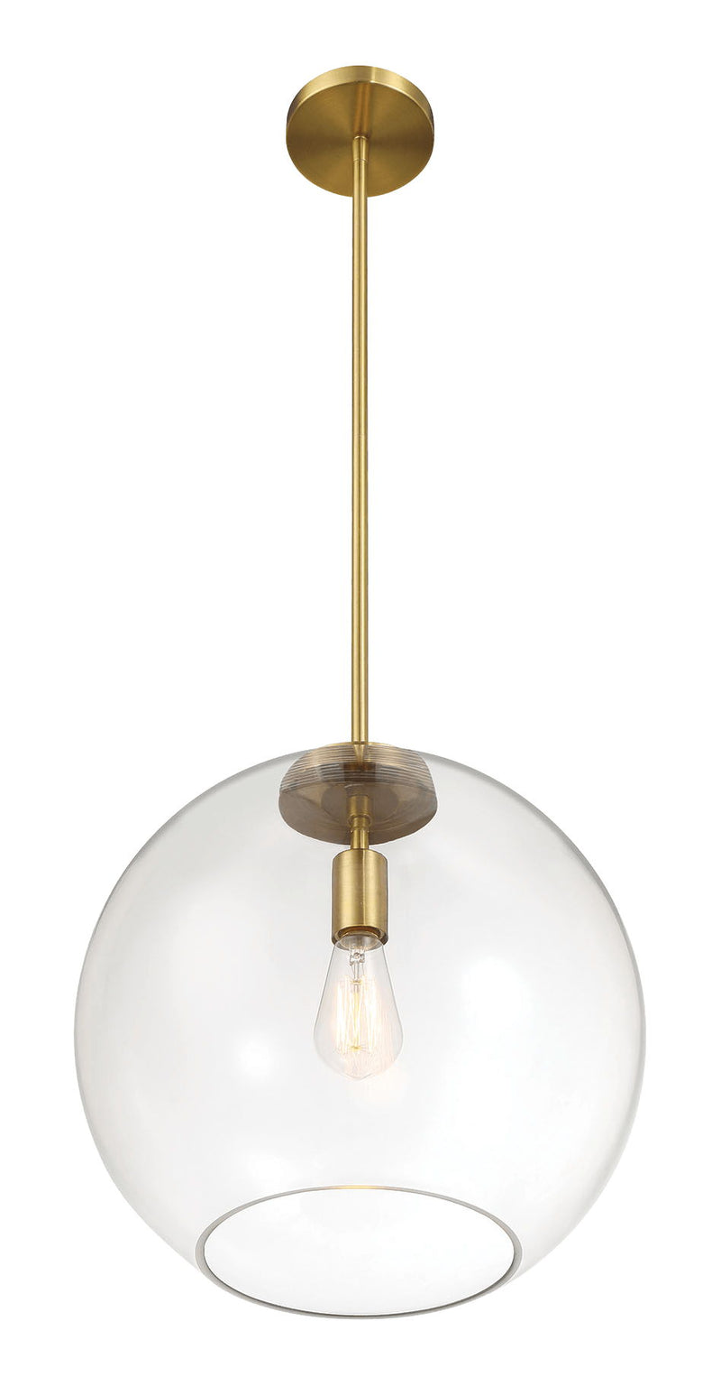 Gleam - Single Light Pendant Lamp With Clear Globe Satin - Antique Brass / Clear / Gold